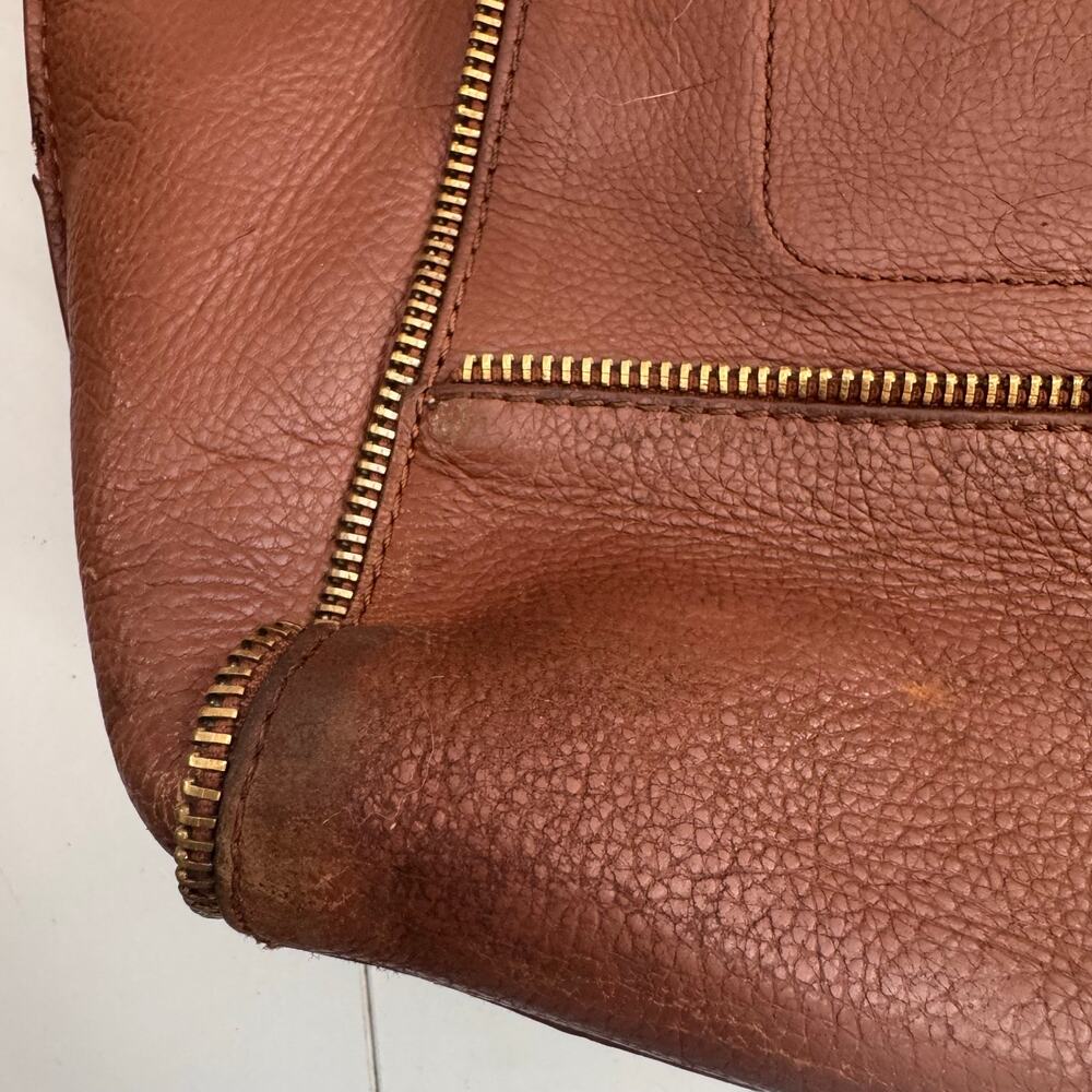 Botkier Brown Leather Tote Bag Pebbled Leather Zipper Detail Snap Soho Read - Picture 4 of 14